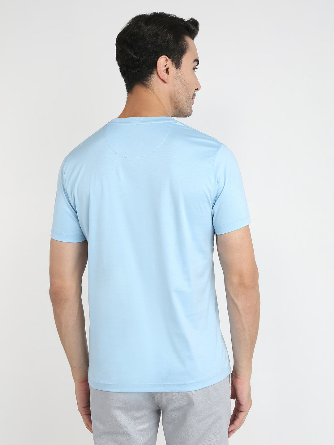 Colorplus Men Blue Solid Regular Fit Cotton Half Sleeve T-Shirt