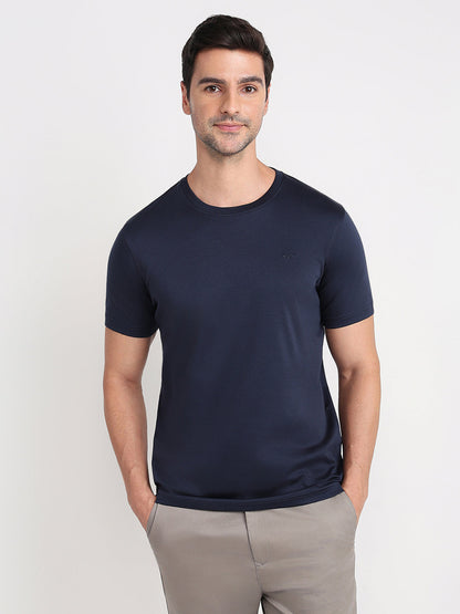 Colorplus Men Blue Solid Regular Fit Cotton Half Sleeve T-Shirt