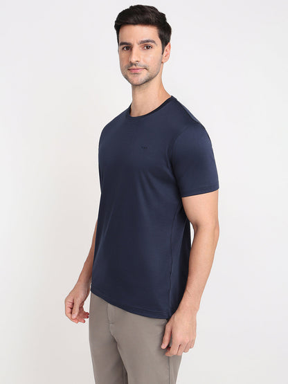 Colorplus Men Blue Solid Regular Fit Cotton Half Sleeve T-Shirt