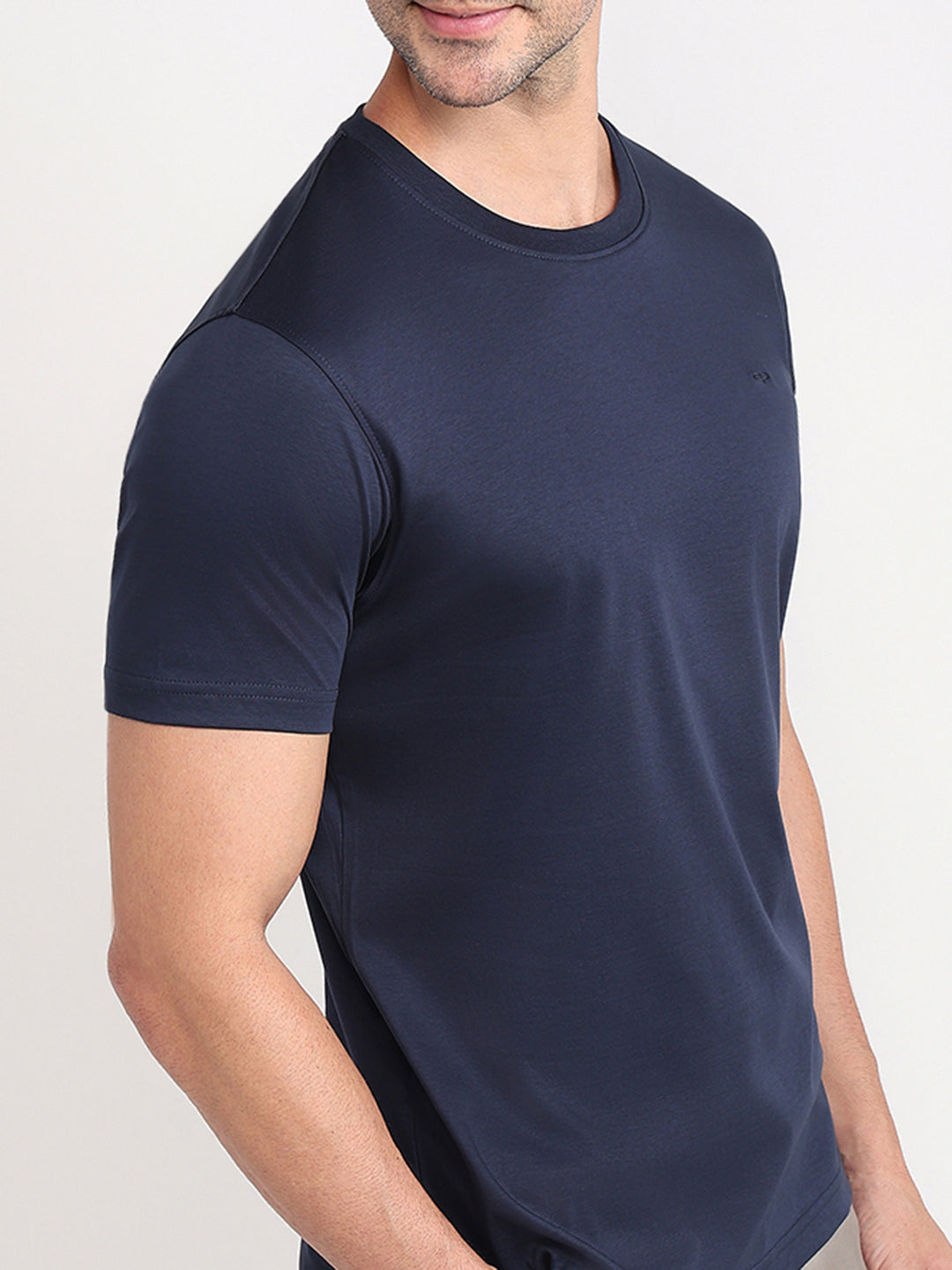 Colorplus Men Blue Solid Regular Fit Cotton Half Sleeve T-Shirt