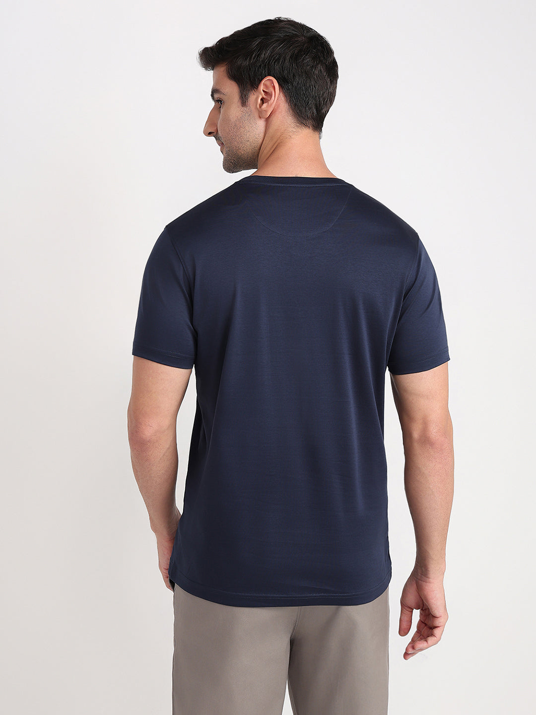 Colorplus Men Blue Solid Regular Fit Cotton Half Sleeve T-Shirt