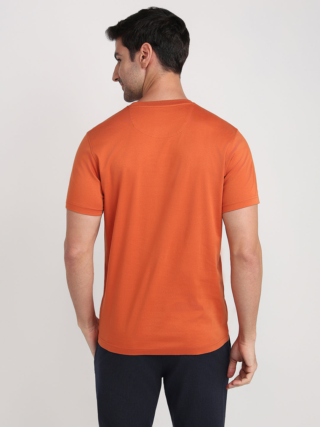 Colorplus Men Orange Solid Regular Fit Cotton Half Sleeve Round Neck Collar T-Shirt