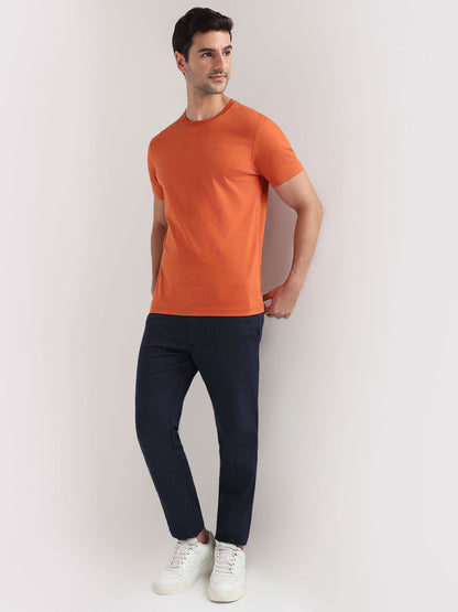 Colorplus Men Orange Solid Regular Fit Cotton Half Sleeve Round Neck Collar T-Shirt