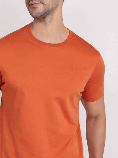 Colorplus Men Orange Solid Regular Fit Cotton Half Sleeve Round Neck Collar T-Shirt