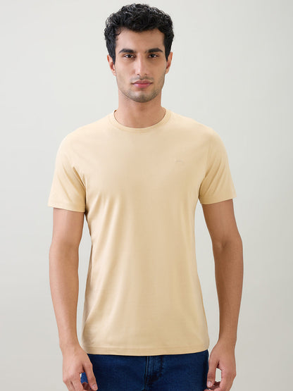 Colorplus Men Brown Solid Regular Fit Cotton Half Sleeve T-Shirt