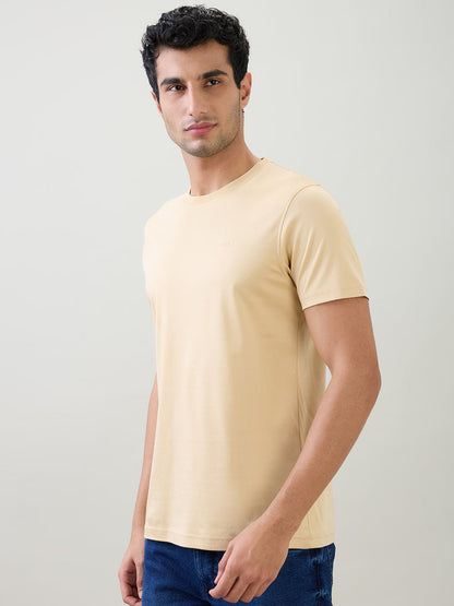 Colorplus Men Brown Solid Regular Fit Cotton Half Sleeve T-Shirt