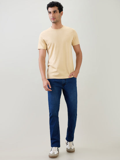 Colorplus Men Brown Solid Regular Fit Cotton Half Sleeve T-Shirt