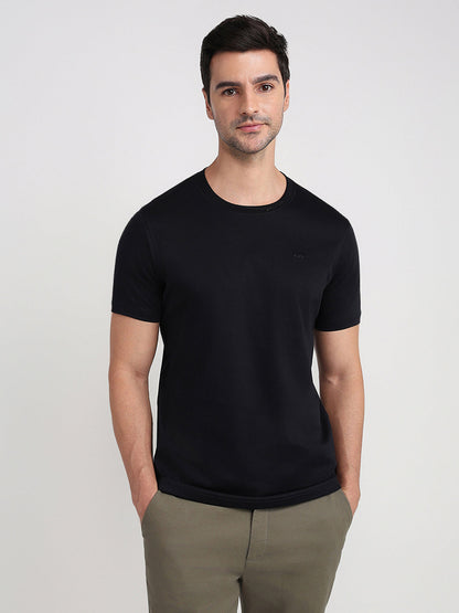 Colorplus Men Black Solid Regular Fit Cotton Half Sleeve T-Shirt