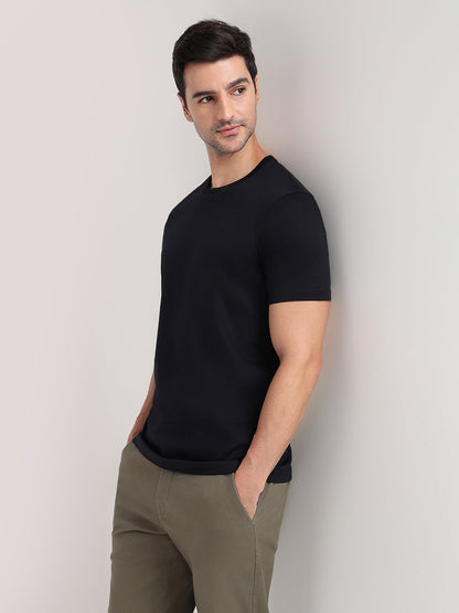 Colorplus Men Black Solid Regular Fit Cotton Half Sleeve T-Shirt