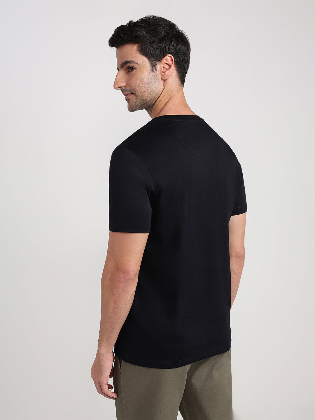 Colorplus Men Black Solid Regular Fit Cotton Half Sleeve T-Shirt