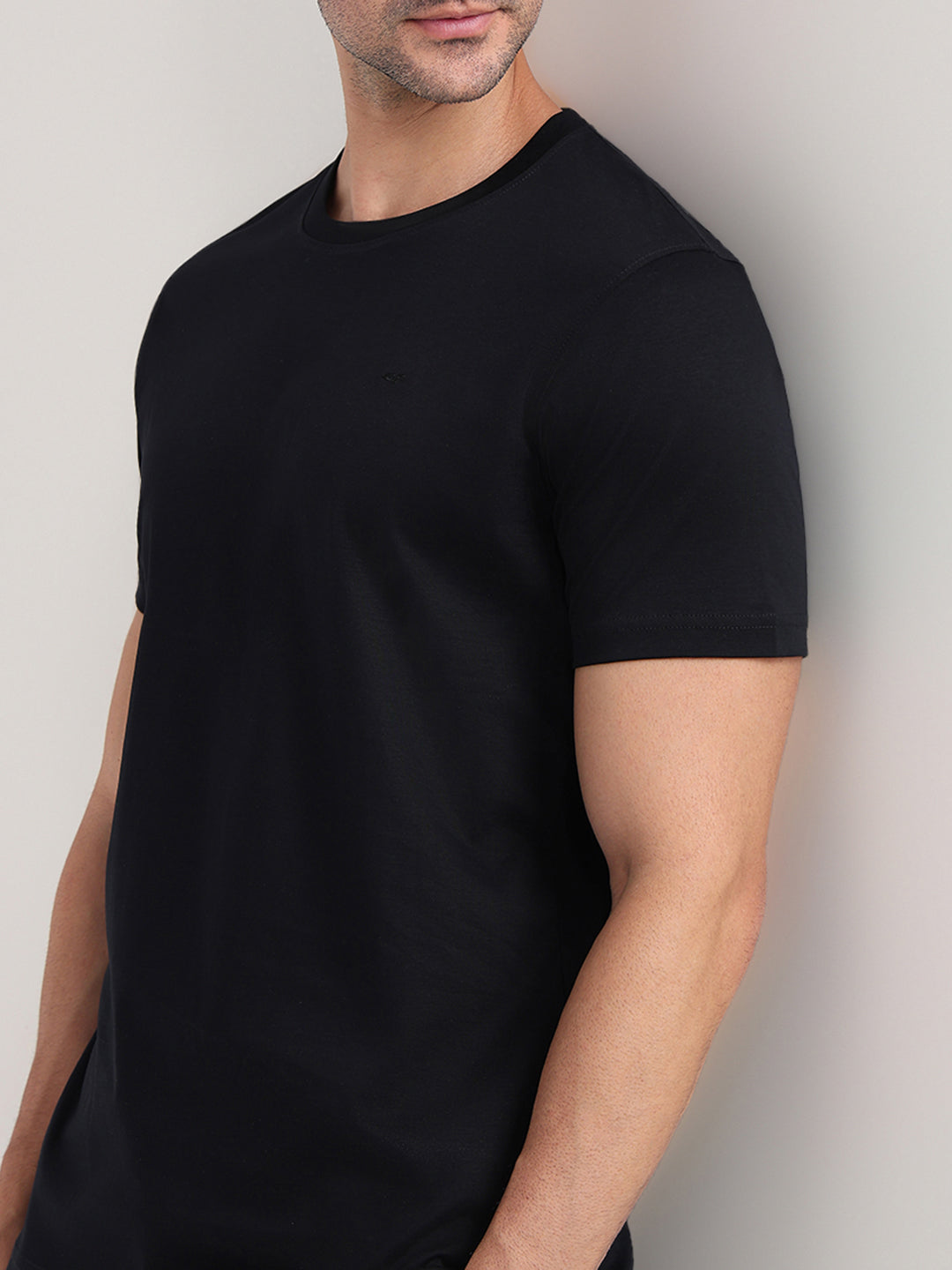 Colorplus Men Black Solid Regular Fit Cotton Half Sleeve T-Shirt