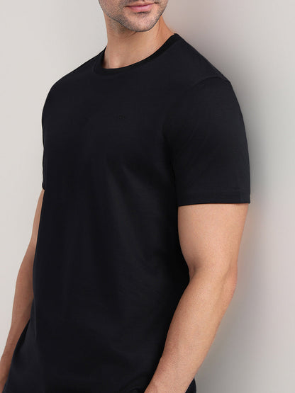 Colorplus Men Black Solid Regular Fit Cotton Half Sleeve T-Shirt