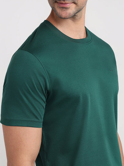 Colorplus Men Green Solid Regular Fit Cotton Half Sleeve Round Neck Collar T-Shirt