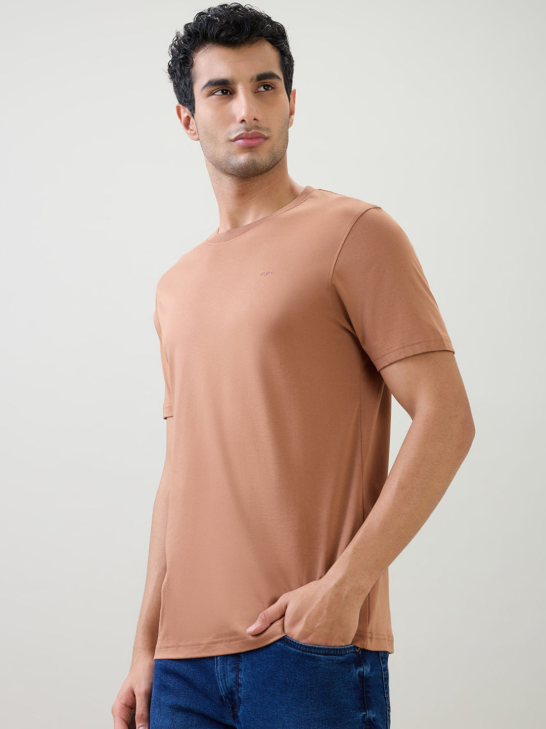 Colorplus Men Brown Solid Regular Fit Cotton Half Sleeve T-Shirt