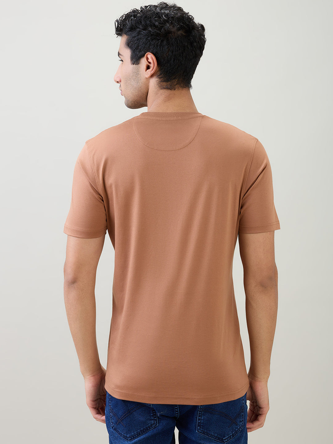 Colorplus Men Brown Solid Regular Fit Cotton Half Sleeve T-Shirt