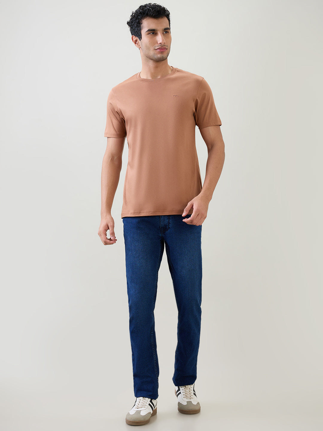 Colorplus Men Brown Solid Regular Fit Cotton Half Sleeve T-Shirt
