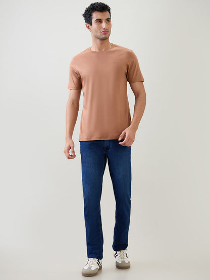 Colorplus Men Brown Solid Regular Fit Cotton Half Sleeve T-Shirt