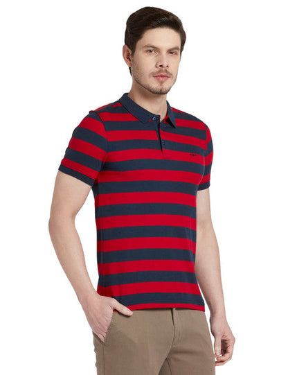 Colorplus Men Red Stripe Slim Fit Cotton T-Shirt