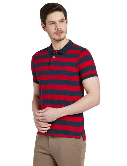 Colorplus Men Red Stripe Slim Fit Cotton T-Shirt