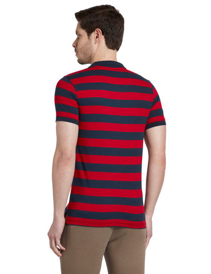 Colorplus Men Red Stripe Slim Fit Cotton T-Shirt