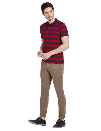 Colorplus Men Red Stripe Slim Fit Cotton T-Shirt