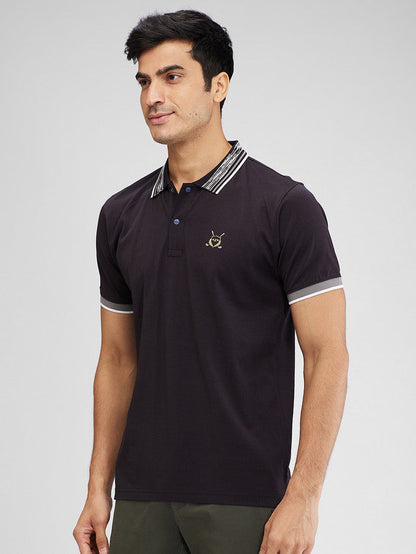 Colorplus Black Solid Regular Fit Cotton T-Shirt