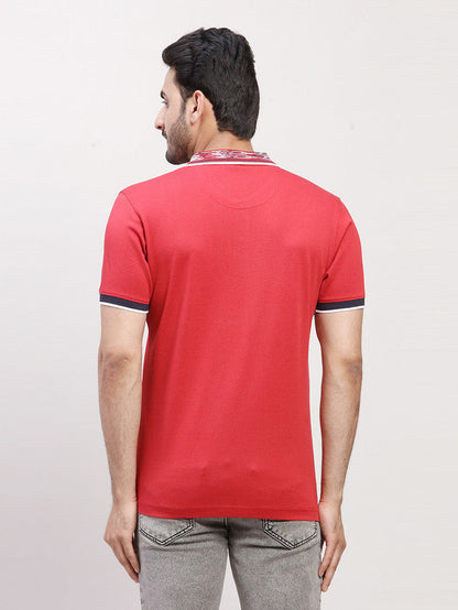 Colorplus Men Red Solid Regular Fit Half Sleeve Polo Neck T-Shirt
