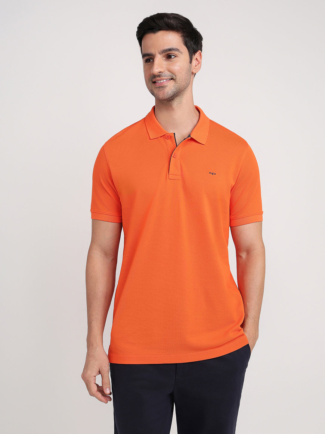 Colorplus Men Orange Solid Regular Fit Cotton Half Sleeve T-Shirt