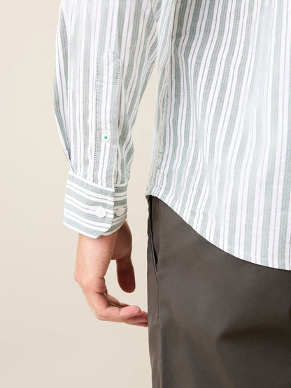 Colorplus Men Green Stripe Slim Fit Cotton Casual Shirt