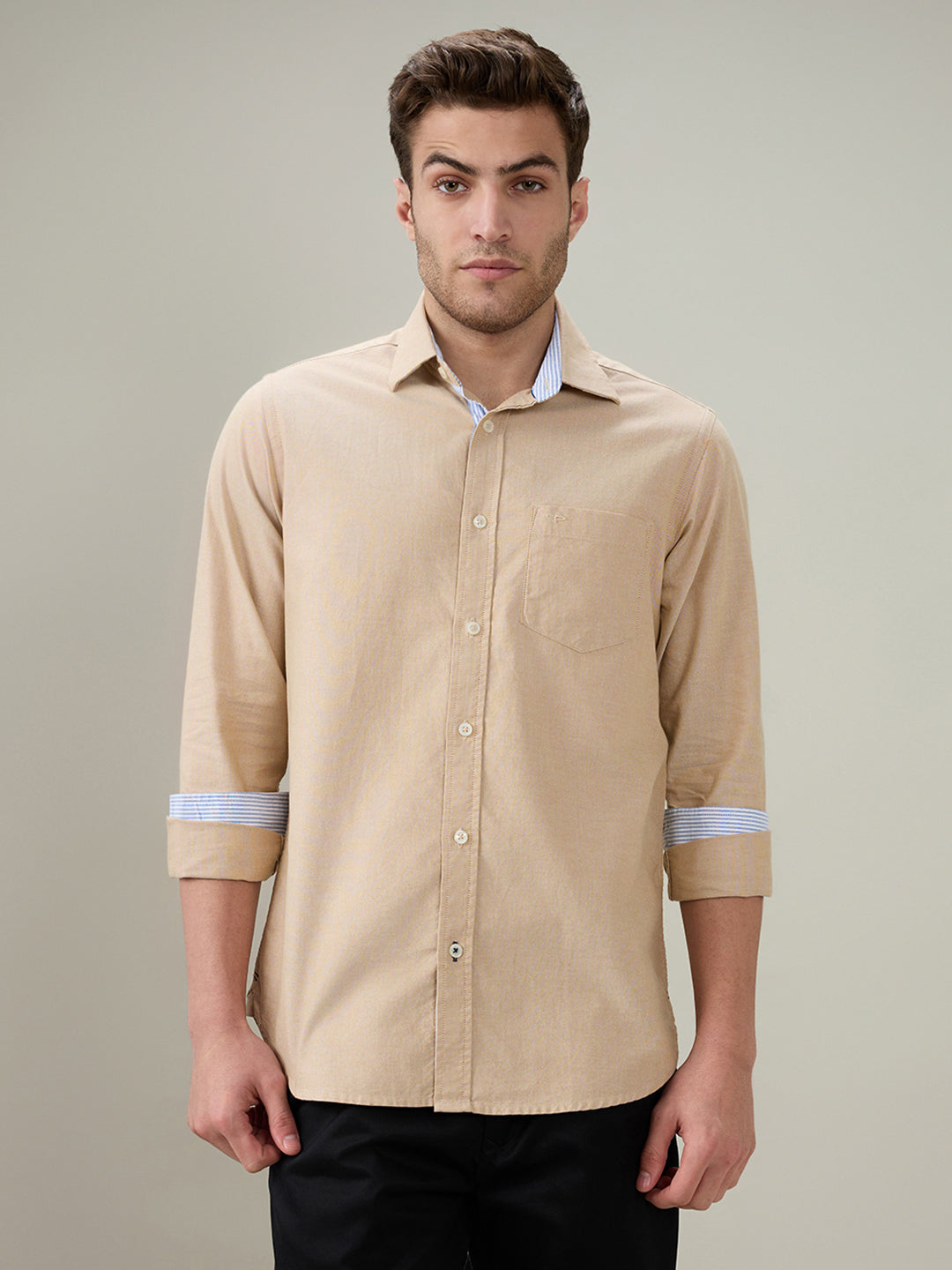 Colorplus Men Brown Solid Slim Fit Cotton Full Sleeve Casual Shirt