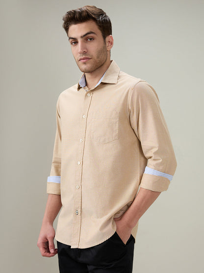 Colorplus Men Brown Solid Slim Fit Cotton Full Sleeve Casual Shirt