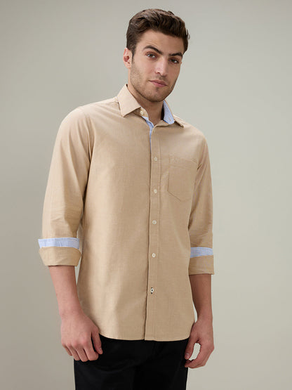 Colorplus Men Brown Solid Slim Fit Cotton Full Sleeve Casual Shirt