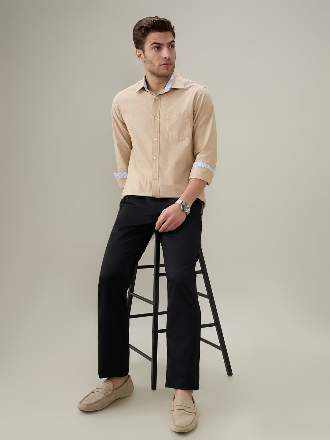 Colorplus Men Brown Solid Slim Fit Cotton Full Sleeve Casual Shirt