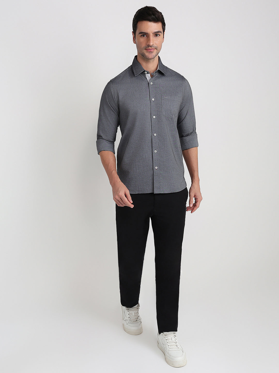 Colorplus Men Grey Solid Slim Fit Cotton Full Sleeve Casual Shirt