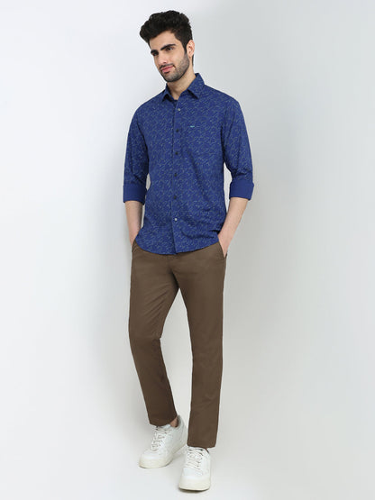 Colorplus Men Blue Printed Slim Fit Cotton Blend Full Sleeve Casual Shirt