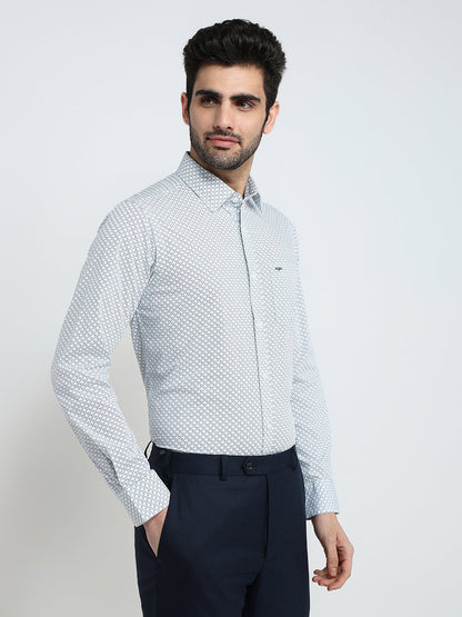 Colorplus Men Blue Printed Slim Fit Cotton Blend Full Sleeve Casual Shirt