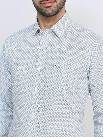 Colorplus Men Blue Printed Slim Fit Cotton Blend Full Sleeve Casual Shirt