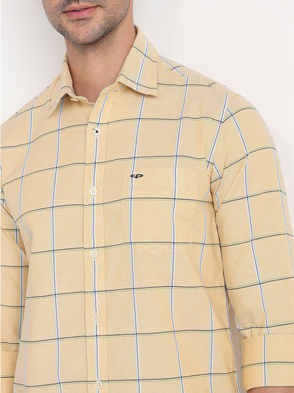 Colorplus Men Yellow Checks Slim Fit Cotton Blend Full Sleeve Casual Shirt