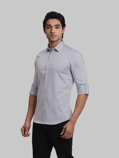 Colorplus Men Grey Plain Regular Fit Cotton Blend Casual Shirt