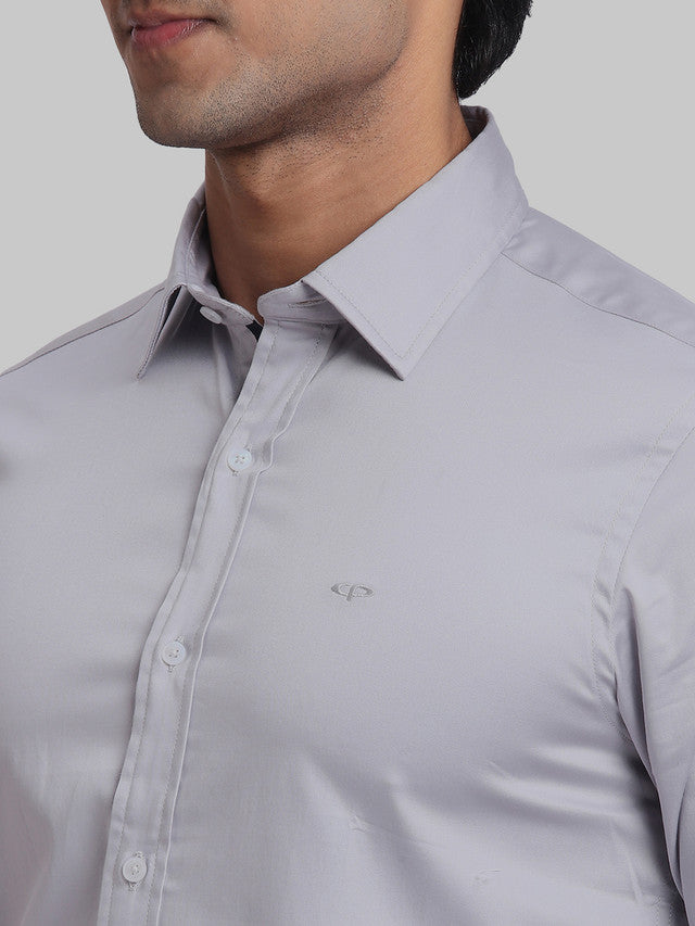 Colorplus Men Grey Plain Regular Fit Cotton Blend Casual Shirt