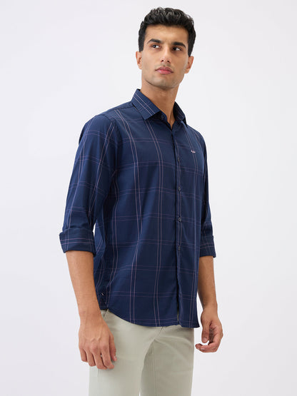Colorplus Men Blue Checks Regular Fit Cotton Blend Full Sleeve Casual Shirt