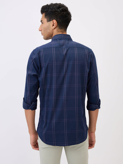 Colorplus Men Blue Checks Regular Fit Cotton Blend Full Sleeve Casual Shirt