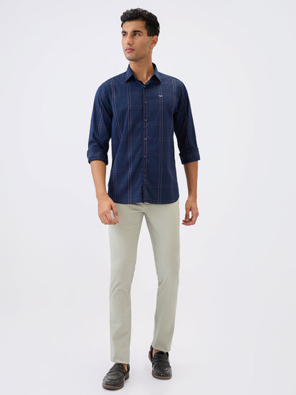 Colorplus Men Blue Checks Regular Fit Cotton Blend Full Sleeve Casual Shirt