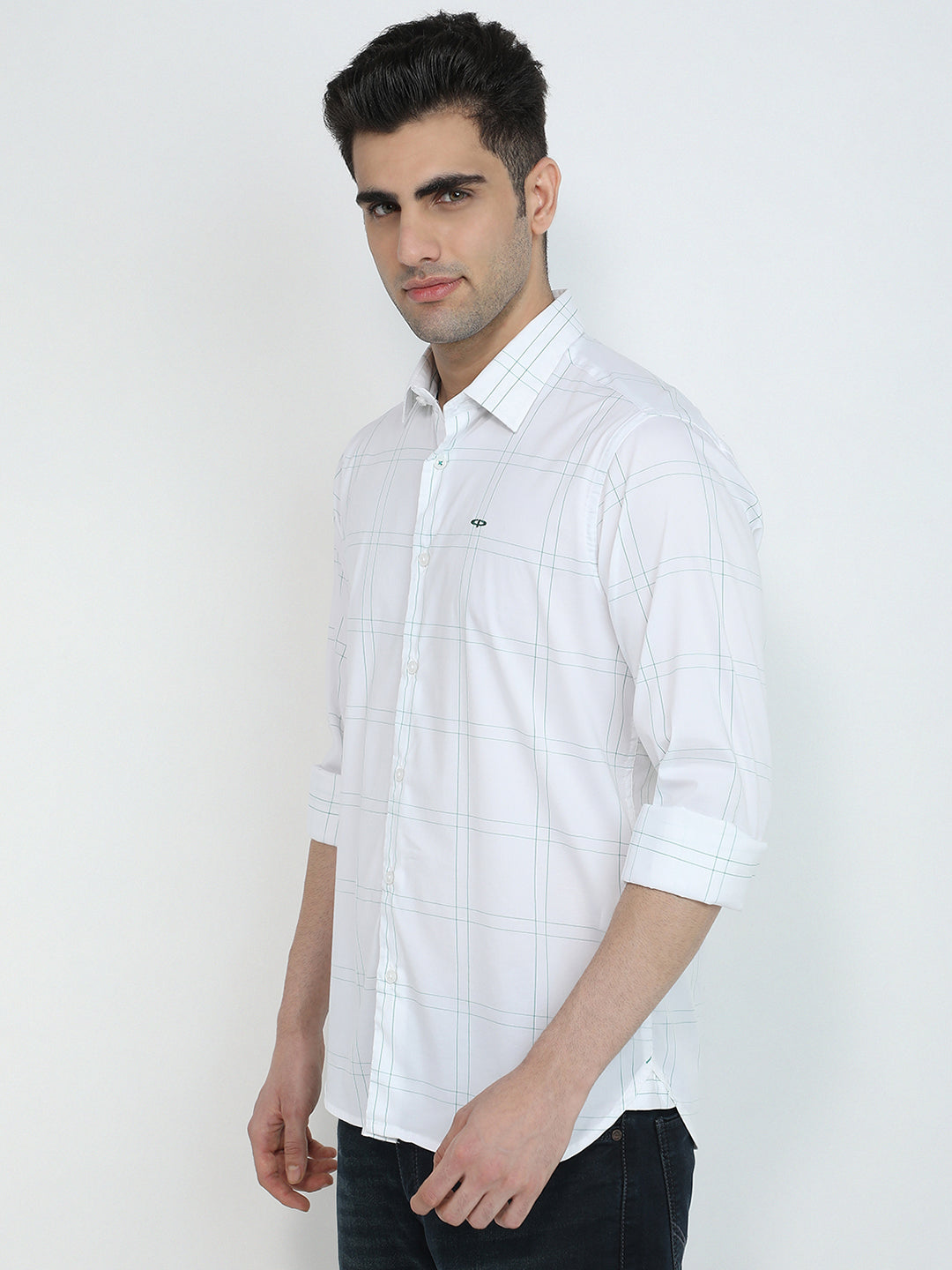 Colorplus Men White Checks Regular Fit Cotton Blend Full Sleeve Casual Shirt