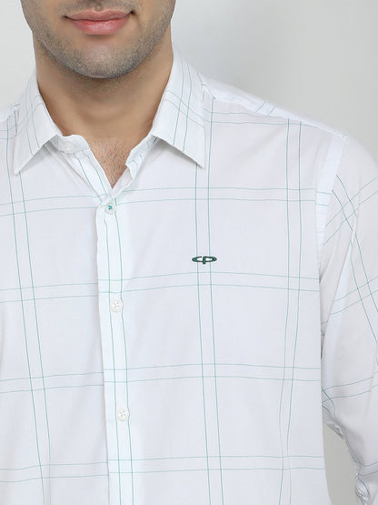 Colorplus Men White Checks Regular Fit Cotton Blend Full Sleeve Casual Shirt