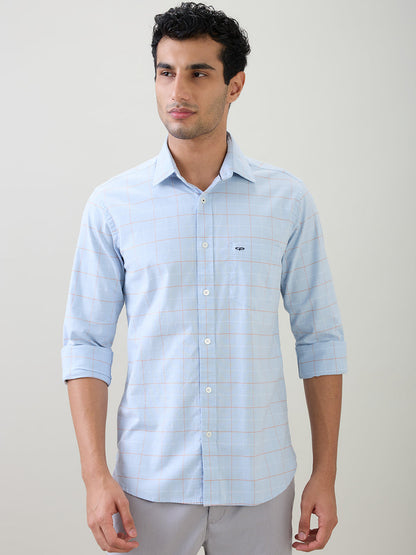 Colorplus Men Blue Checks Regular Fit Cotton Blend Full Sleeve Casual Shirt