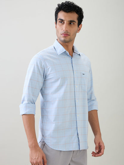 Colorplus Men Blue Checks Regular Fit Cotton Blend Full Sleeve Casual Shirt