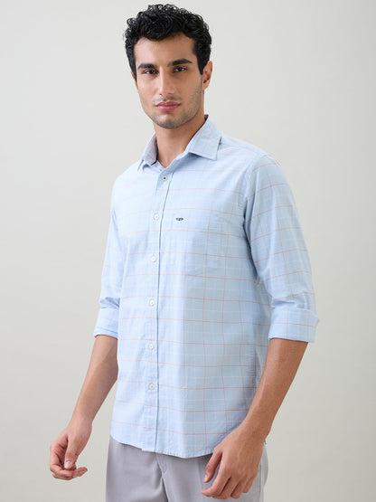 Colorplus Men Blue Checks Regular Fit Cotton Blend Full Sleeve Casual Shirt
