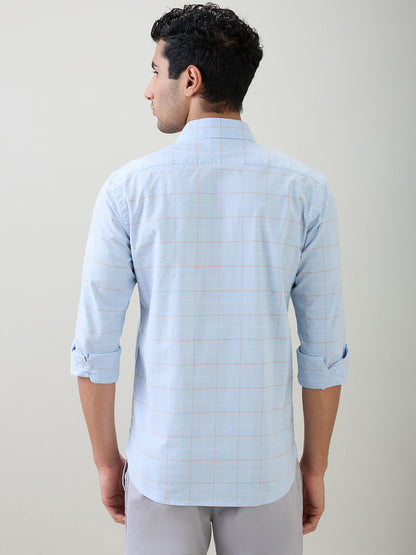 Colorplus Men Blue Checks Regular Fit Cotton Blend Full Sleeve Casual Shirt