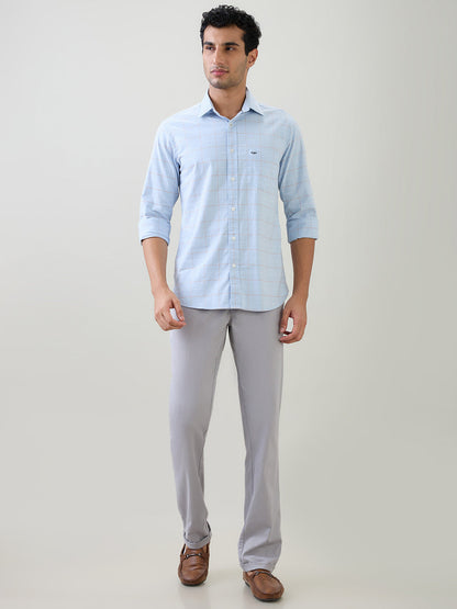 Colorplus Men Blue Checks Regular Fit Cotton Blend Full Sleeve Casual Shirt